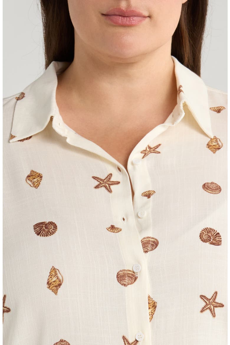 Cerise Dalton Shell Print Button-Up Shirt, Alternate, color, IVORY/ BROWN