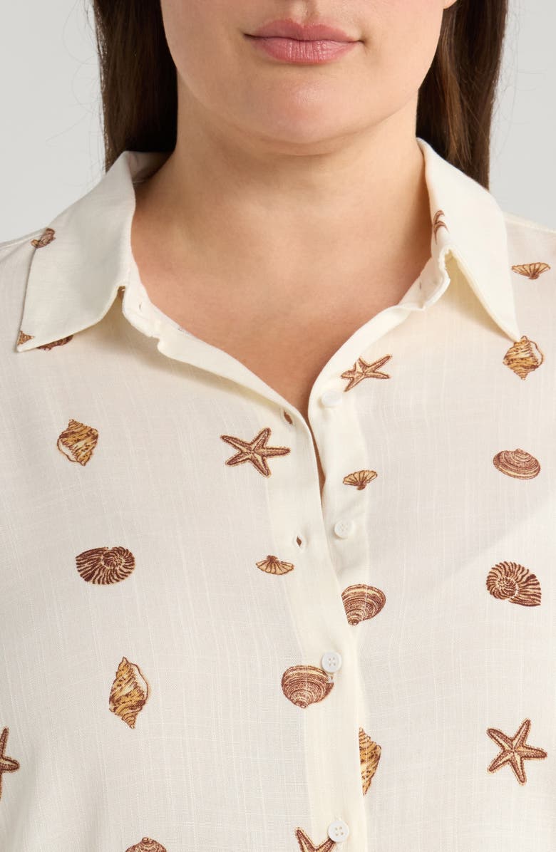 SUGARLIPS Cerise Dalton Shell Print Button-Up Shirt, Alternate, color, Ivory/ Brown