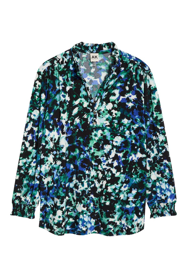 Ruffle Neck Smocked Cuff Top, Alternate, color, ANNE BLACK MULTI