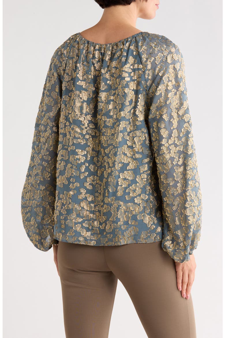 Metallic Balloon Sleeve Silk Blend Jacquard Top, Alternate, color, SLATE BLUE MULTI