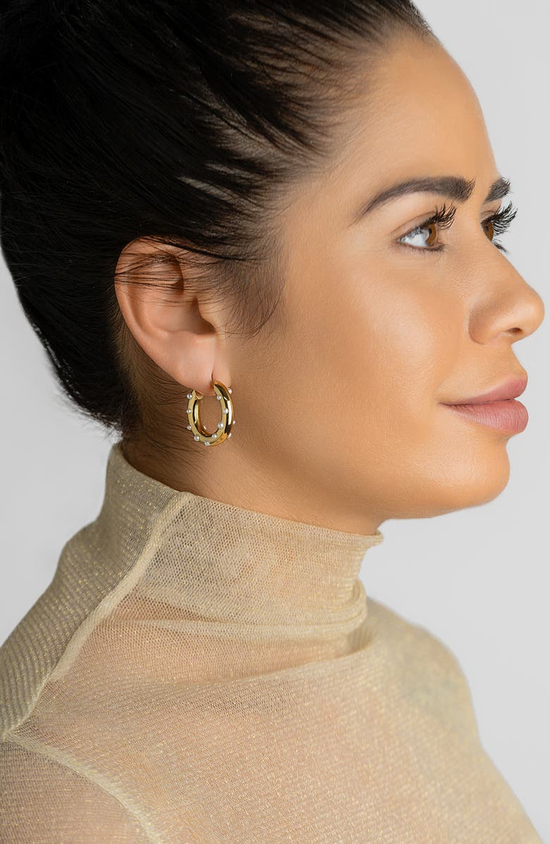 Adornia Water Resistant Imitation Pearl Hoop Earrings, Alternate, color,