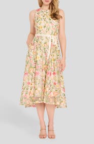 Tahari ASL Embroidered Sleeveless Midi Dress