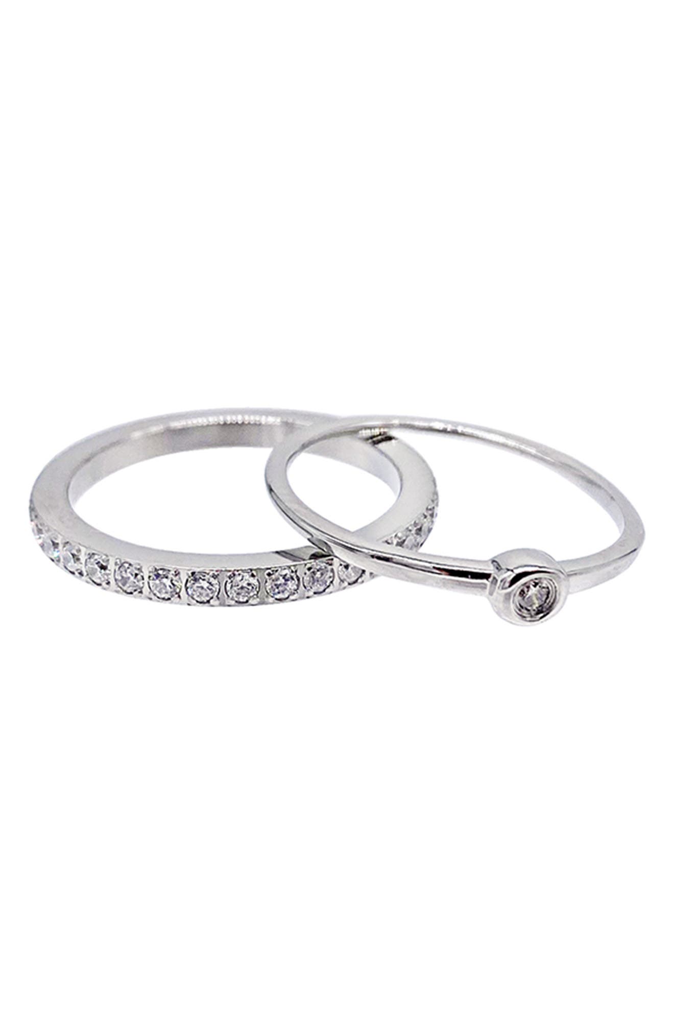 Adornia White Rhodium Plated 2-Piece Crystal Ring Set (Women ...