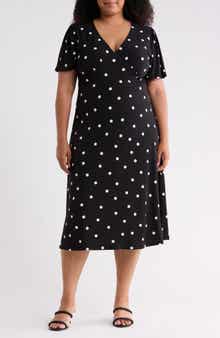 Flutter-Sleeved V-Neck Midi Dress