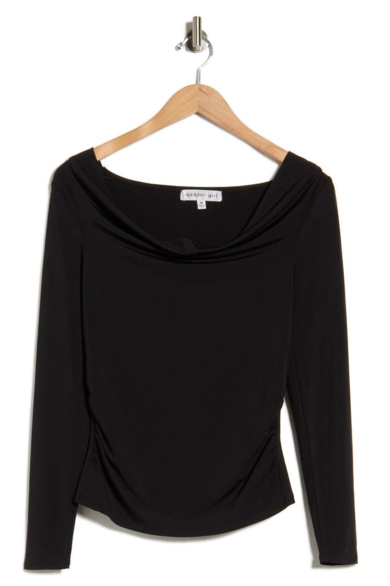Drape Neck Long Sleeve Knit Top, Alternate, color, BLACK