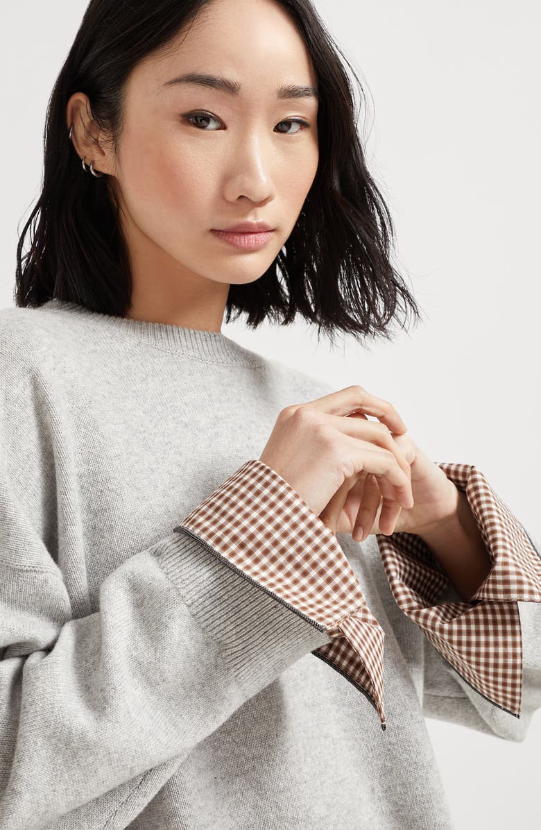 Brunello Cucinelli Cashmere sweater with monili, Alternate, color, Pebble