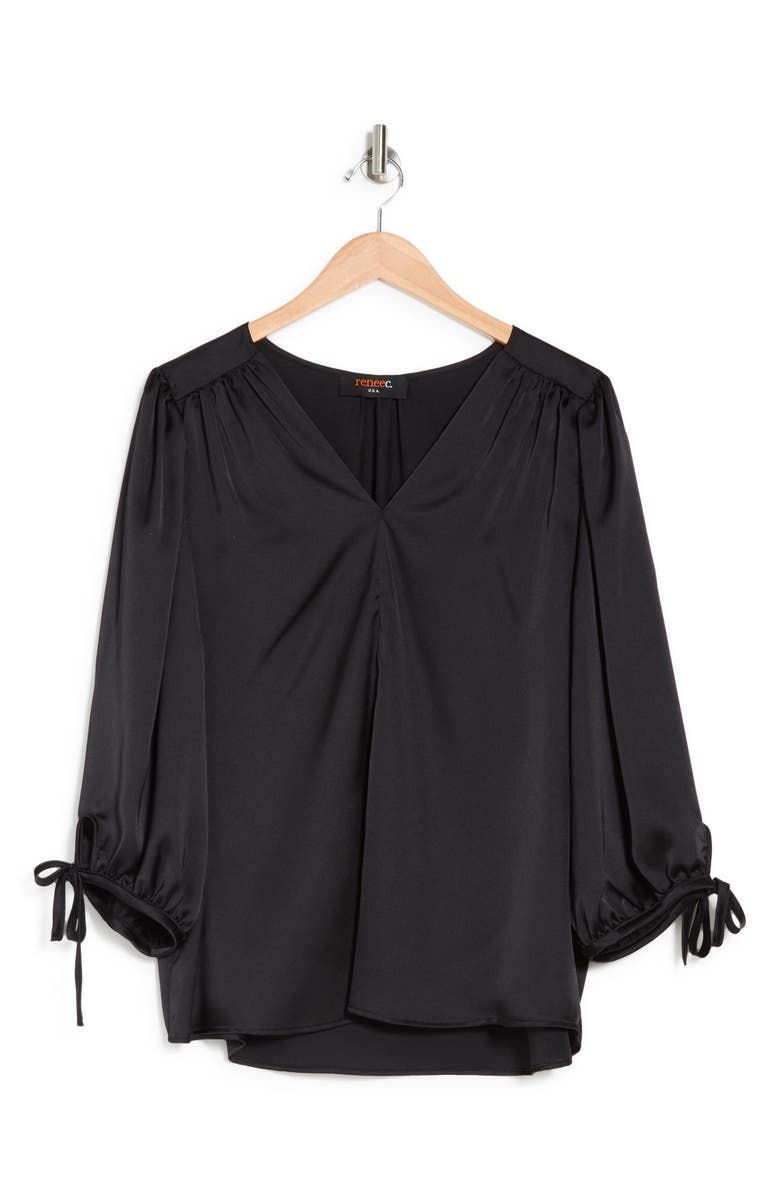 Renee C Satin V-Neck Blouse, Alternate, color, 