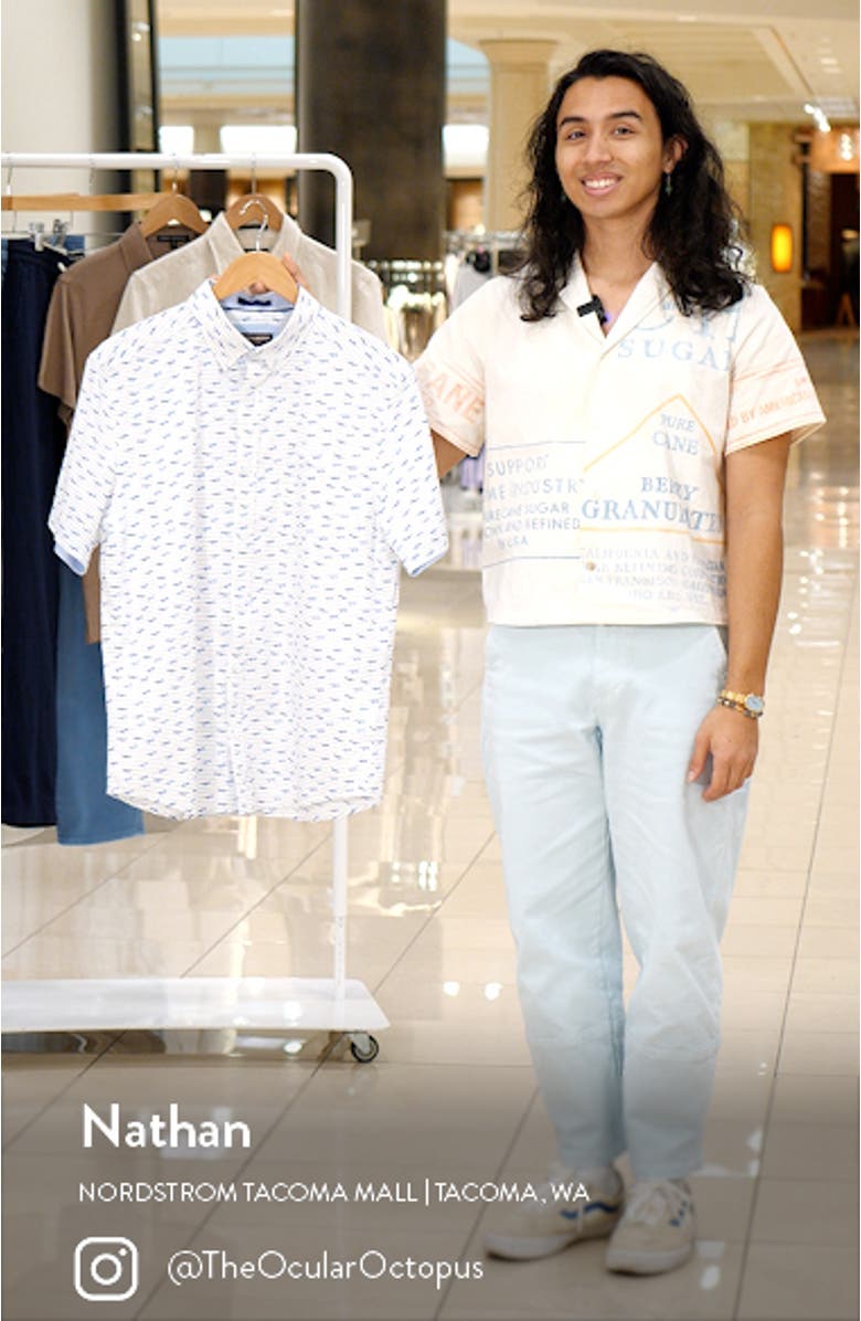 Airplane Print Short Sleeve Button-Down Shirt, sales video thumbnail