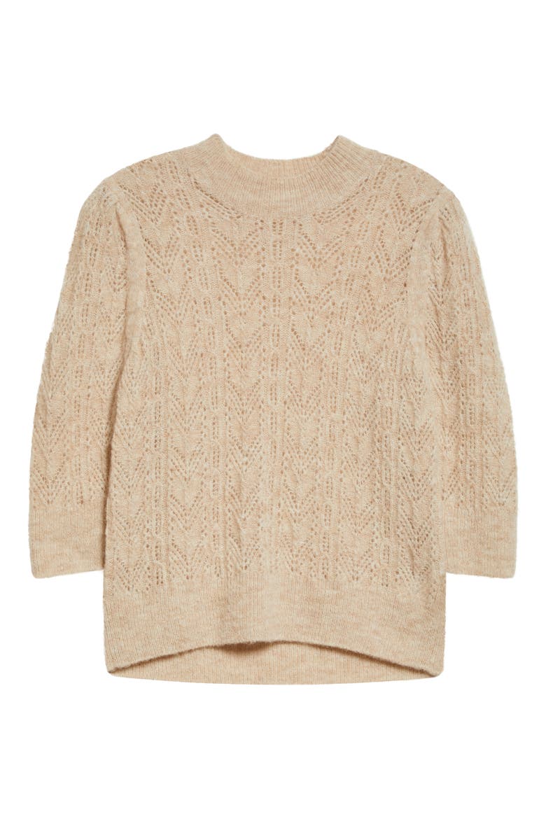 Grinney Pointelle Mock Neck Sweater, Alternate, color, HEATHER SAND