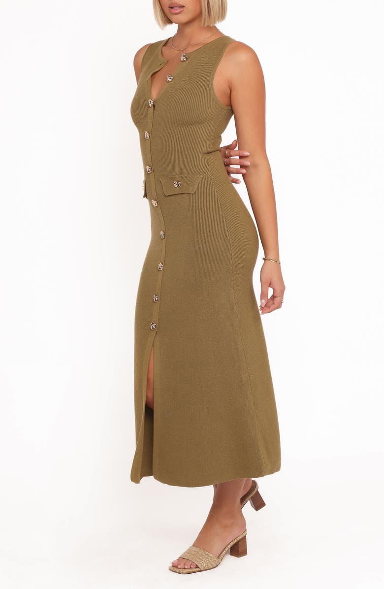 Petal & Pup Sleeveless Rib Button-Up Sweater Midi Dress, Alternate, color, Olive