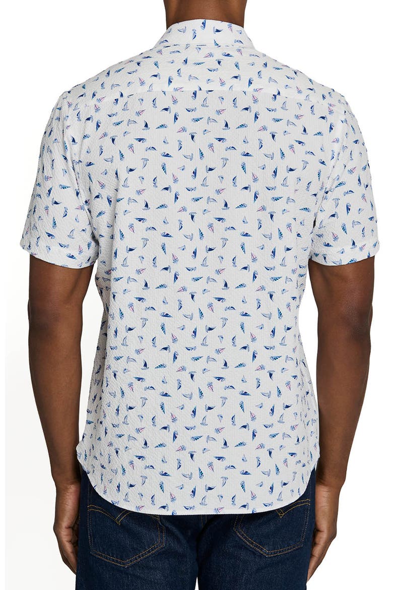 Slim Fit Set Sail Woven Short Sleeve Seersucker, Alternate, color, WHITE/PINK