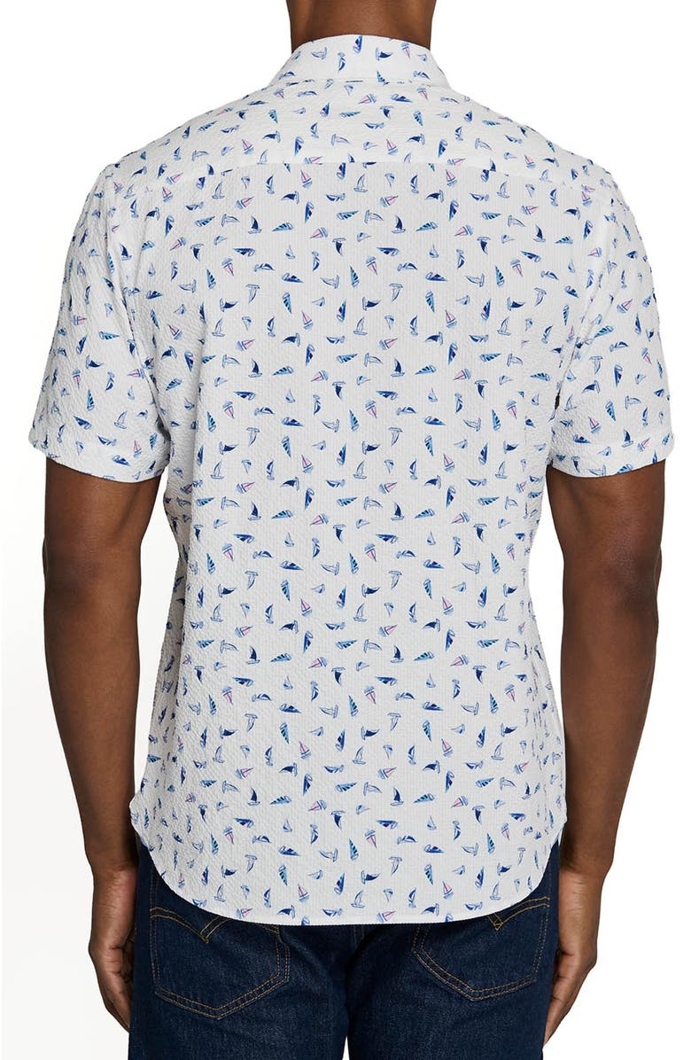 CONSTRUCT Slim Fit Set Sail Woven Short Sleeve Seersucker, Alternate, color, White/Pink