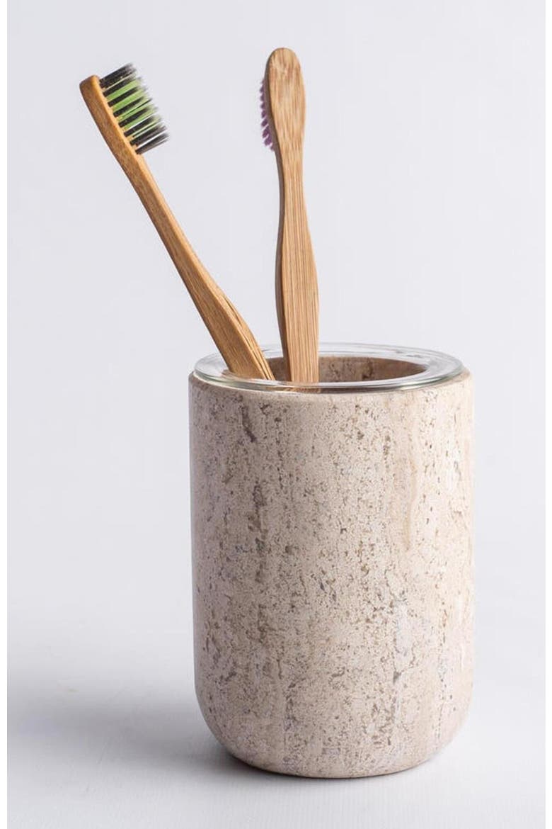 Less Is More Toothbrush Holder, Alternate, color, Travertine Marble