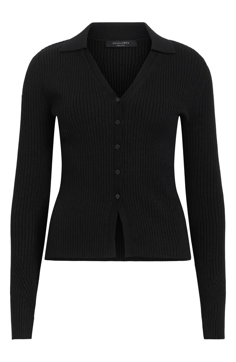 AllSaints Cruz Ribbed Cardigan, Alternate, color, Black