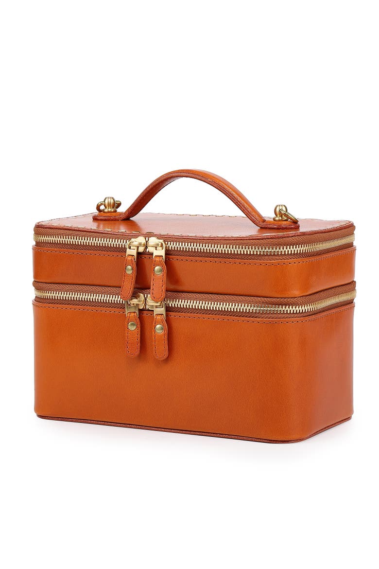 Ixia Genuine Leather Vanity Mini Trunk, Alternate, color, Caramel