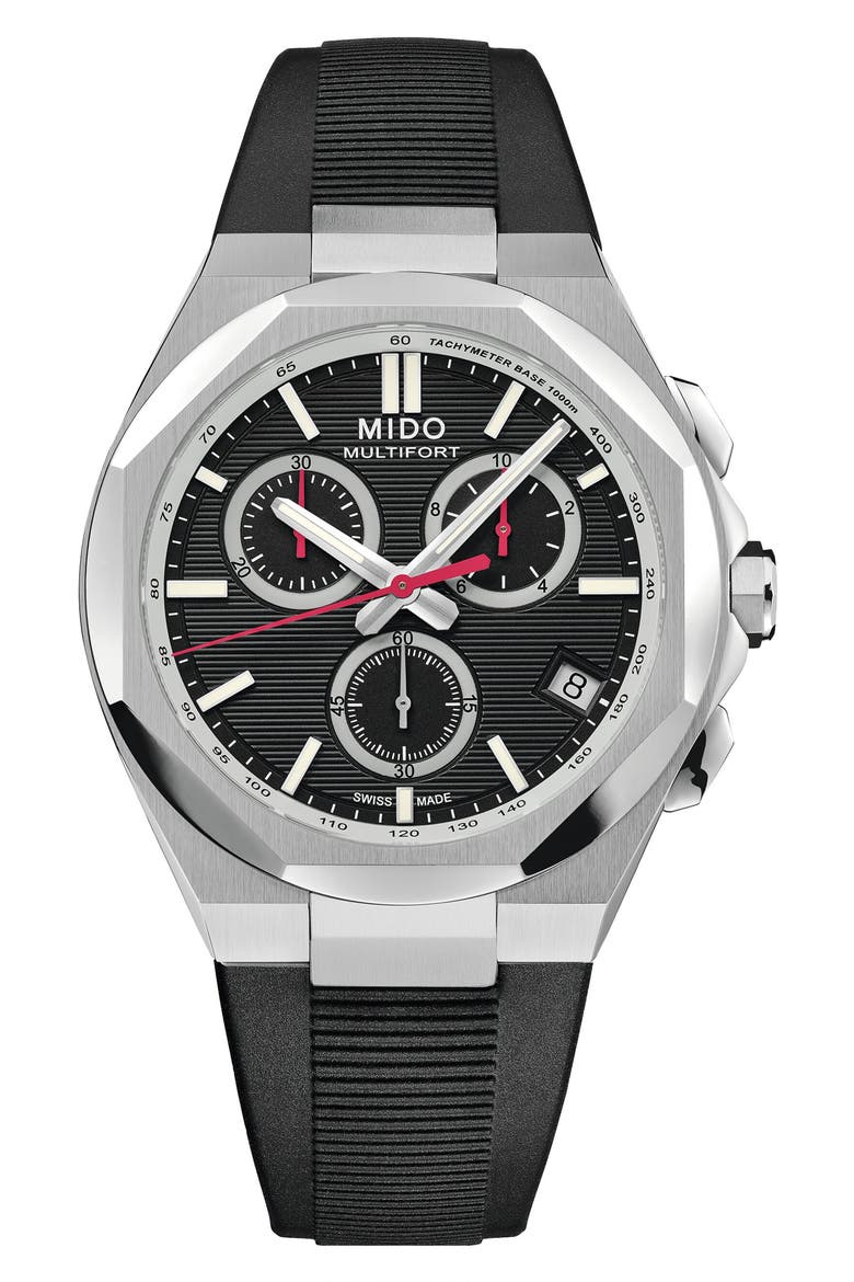 Multifort 8 One Crown Chronograph Automatic Rubber Strap Watch, 40mm, Main, color, BLACK
