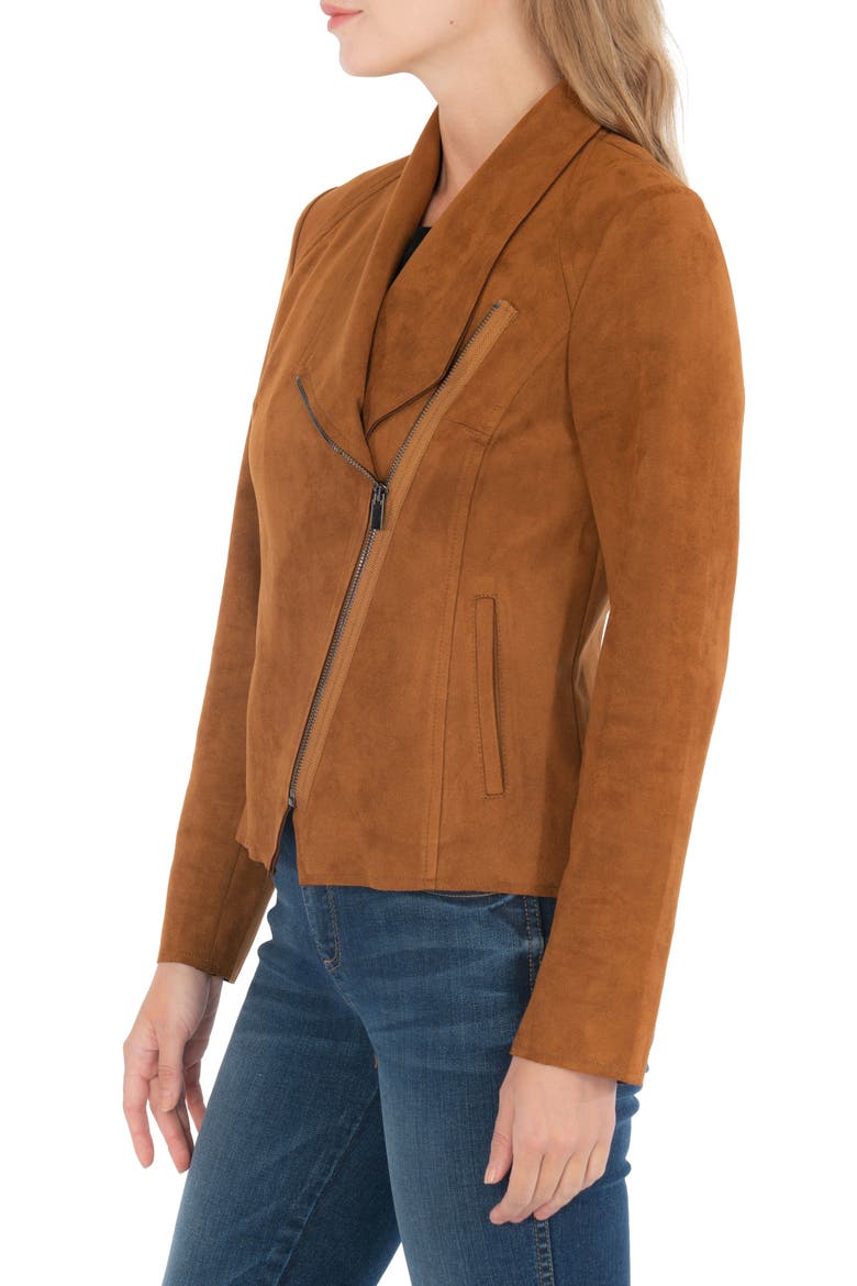 Carina Faux Suede Drape Moto Jacket, Alternate, color, WHISKEY