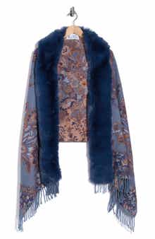 La Fiorentina Floral Print Faux Fur Trim Wrap