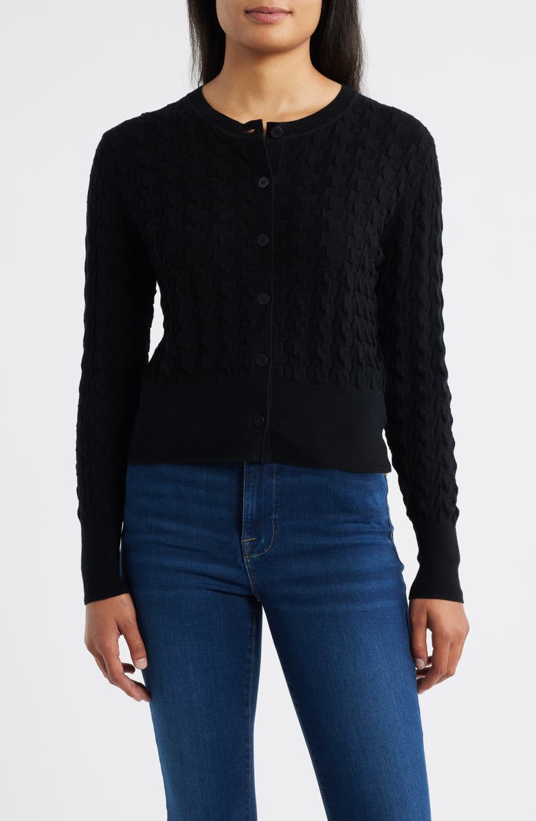 MARGARET O'LEARY Dimensional Cotton Cardigan, Main, color, Black