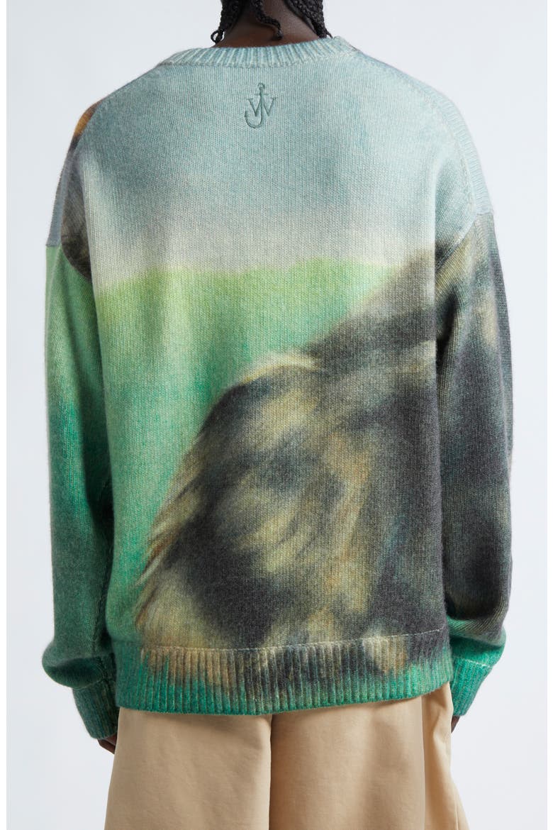 Cat Print Wool & Cashmere Blend Crewneck Sweater, Alternate, color, EMERALD