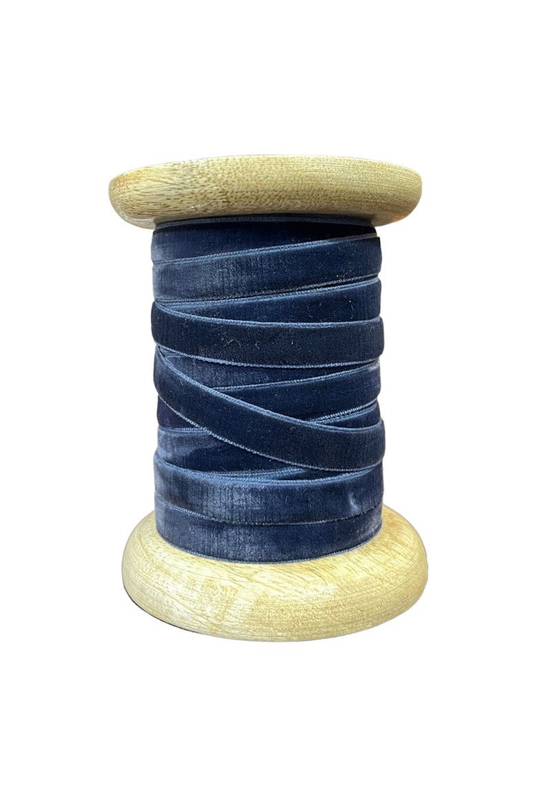 Narrow Hand Dyed Velvet Ribbon Dark Blue, Alternate, color, Dark Blue