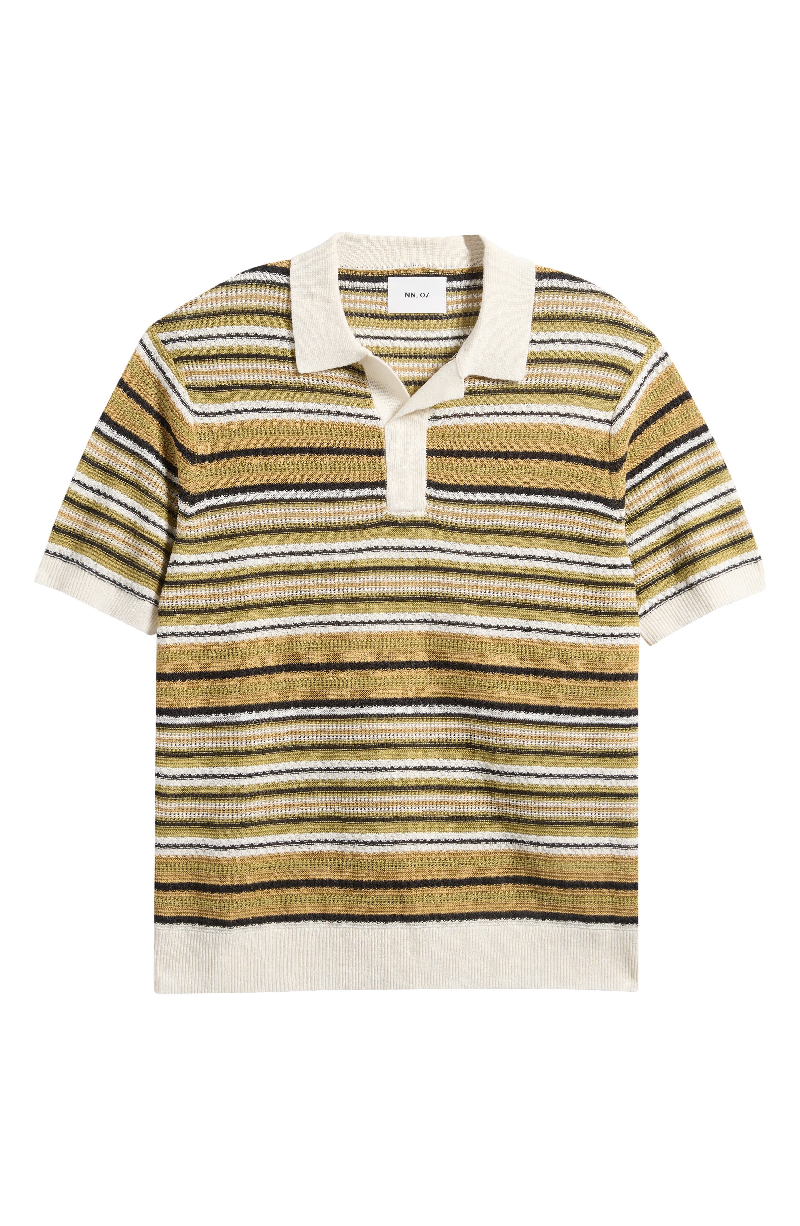 NN07 Noam 6689 Textured Stripe Linen Polo Sweater