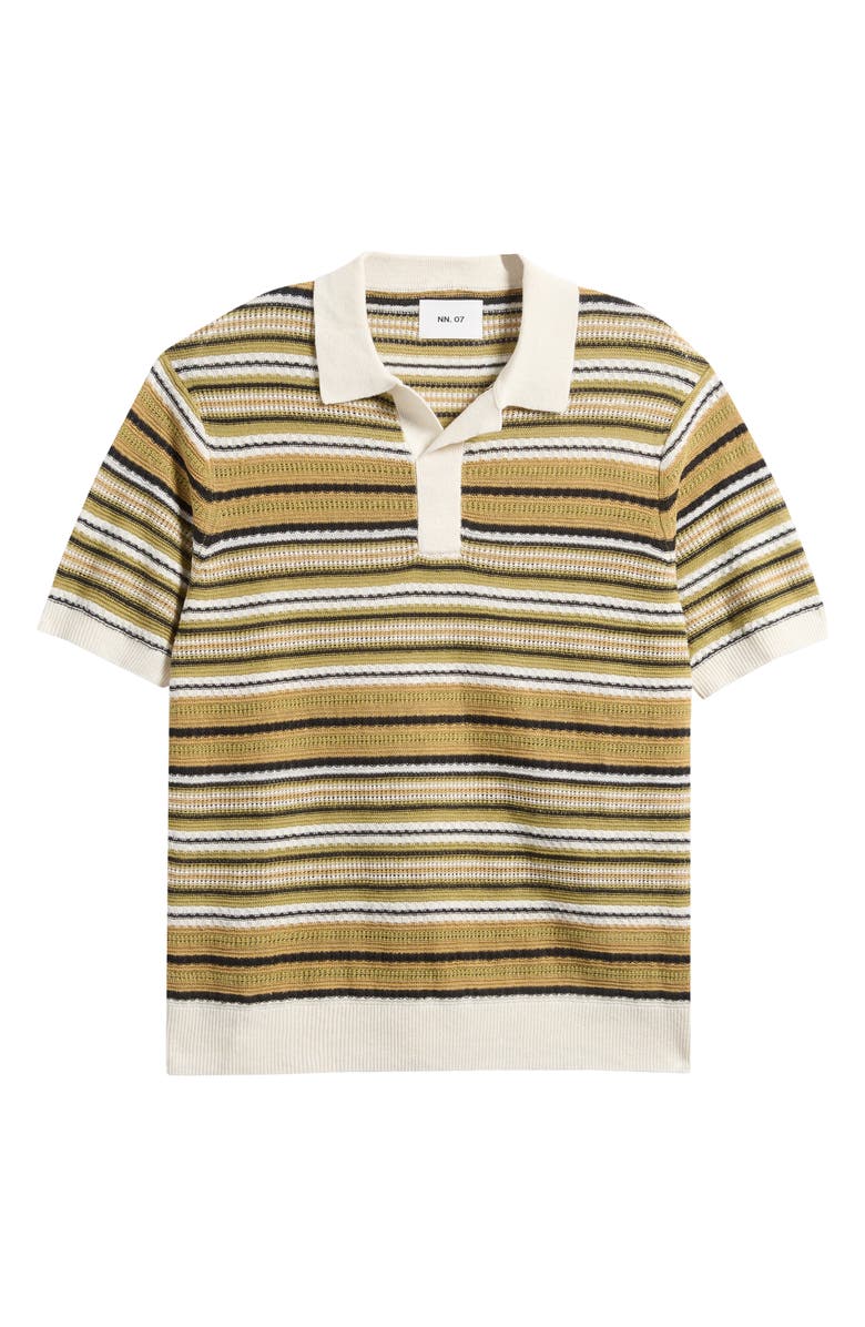 NN07 Noam 6689 Textured Stripe Linen Polo Sweater, Main, color, Evergreen