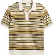 NN07 Noam 6689 Textured Stripe Linen Polo Sweater