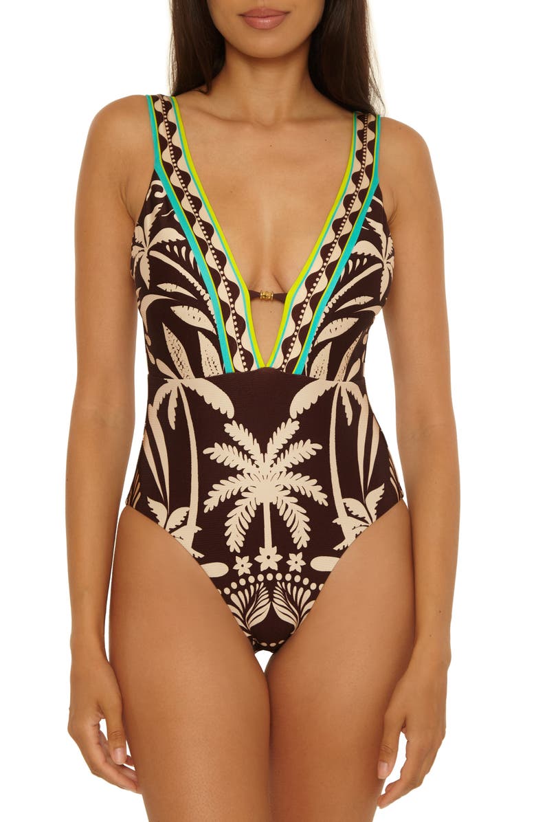 Trina Turk Syros Plunge One-Piece Swimsuit, Main, color, Multi