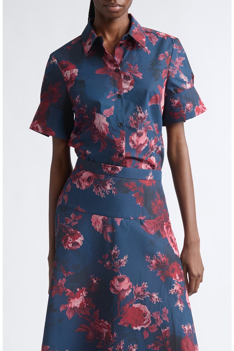 Floral Organic Cotton Poplin Shirt, Main, color, MARGOT ROSE NAVY