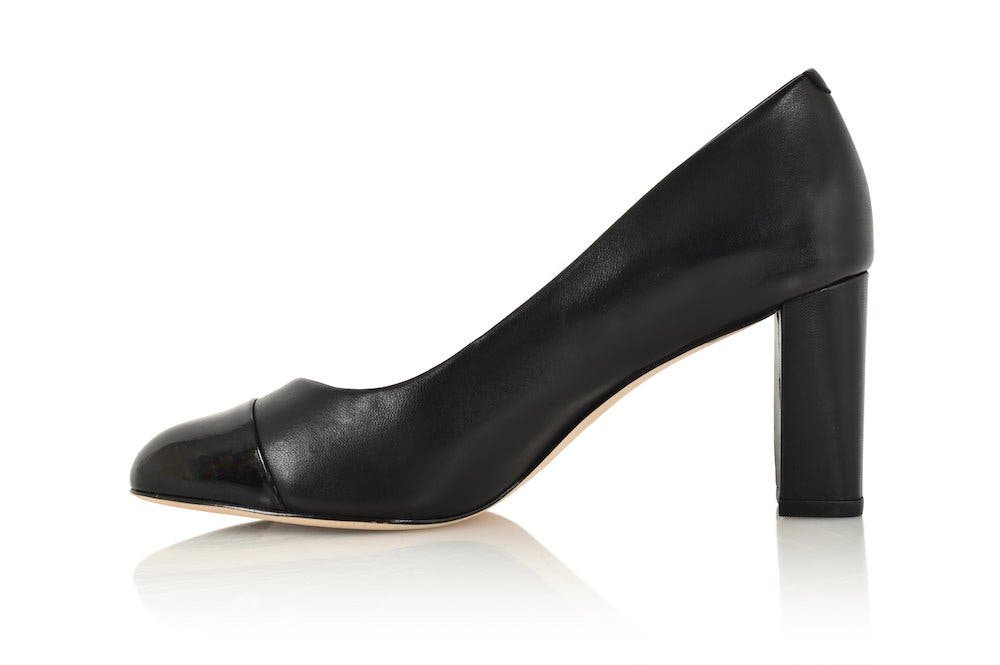 Joan Oloff Shoes Sandra Leather Cap Toe Pump, Alternate, color, Black