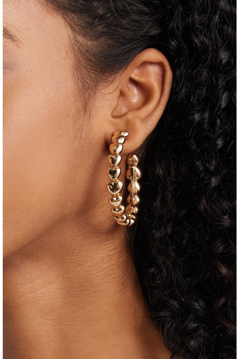 Puffy Heart Hoop Earrings, Alternate, color, GOLD