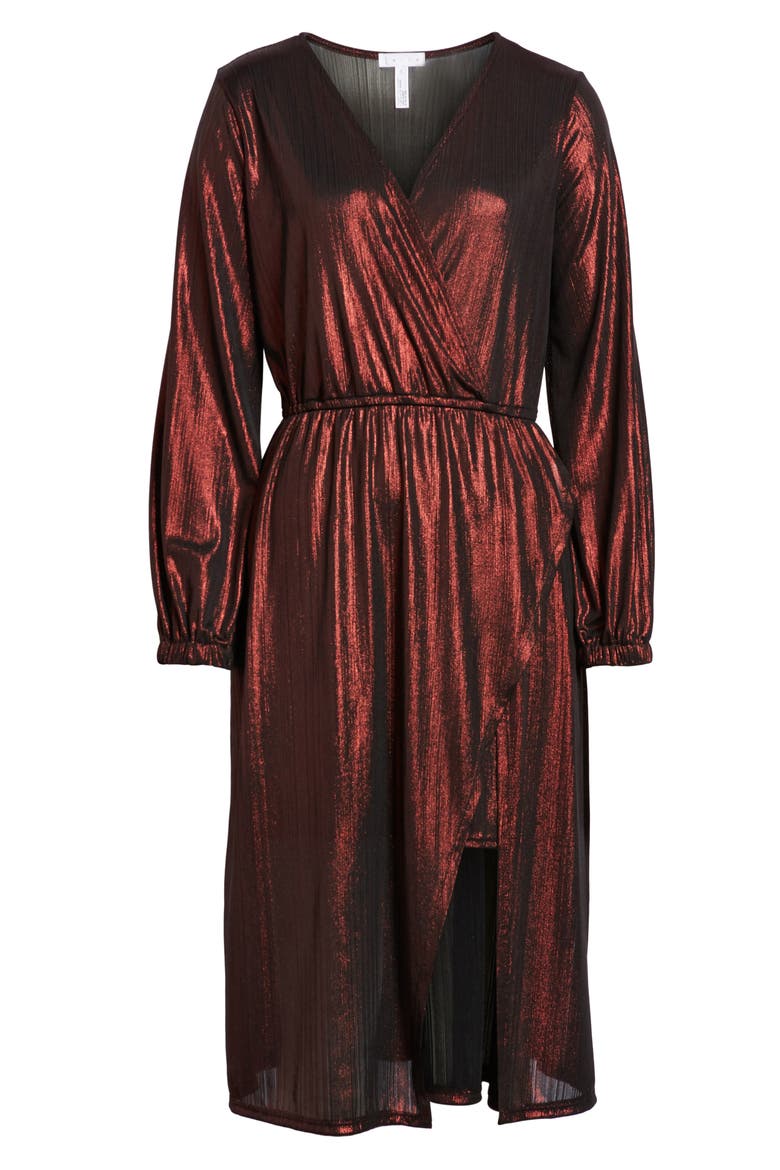 Long Sleeve Deep V-Neck Midi Dress, Alternate, color, ROSE GOLD