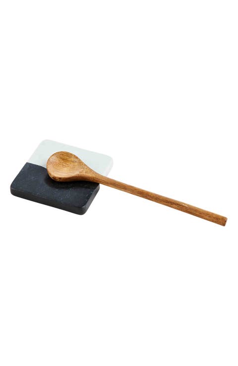 Marble Black & White Spoon Rest & Spoon Set