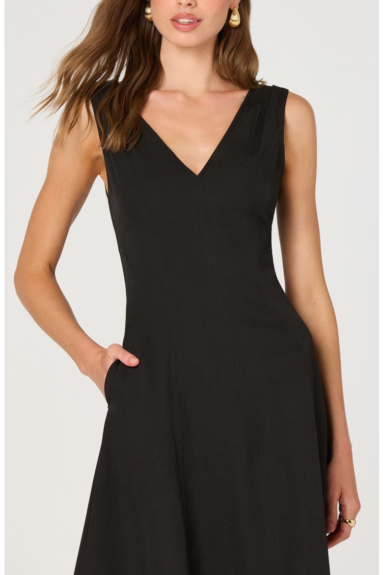 V-Neck Midi Dress, Alternate, color, BLACK