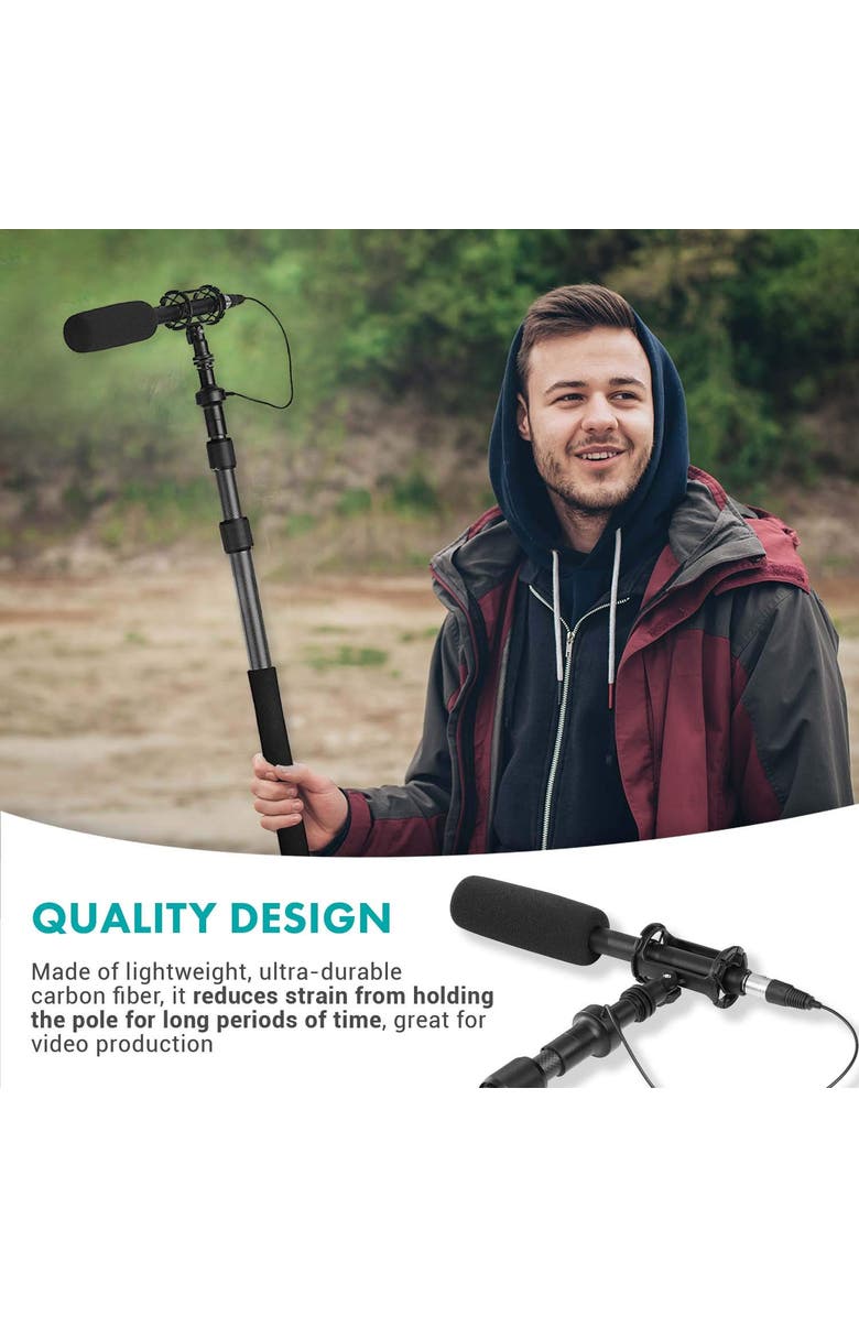 MOVO CMP-25 8.2' Telescoping Carbon Fiber Microphone Boom Pole with Integrated XLR Cable for Video Production and Electronic News Gathering, Alternate, color, Black