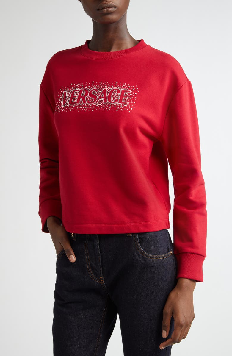 Versace Crystal Embellished Logo Sweatshirt, Main, color,