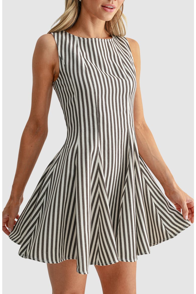 Stripe Fit and Flare Cotton Denim Minidress, Alternate, color, CREAM BROWN STRIPED