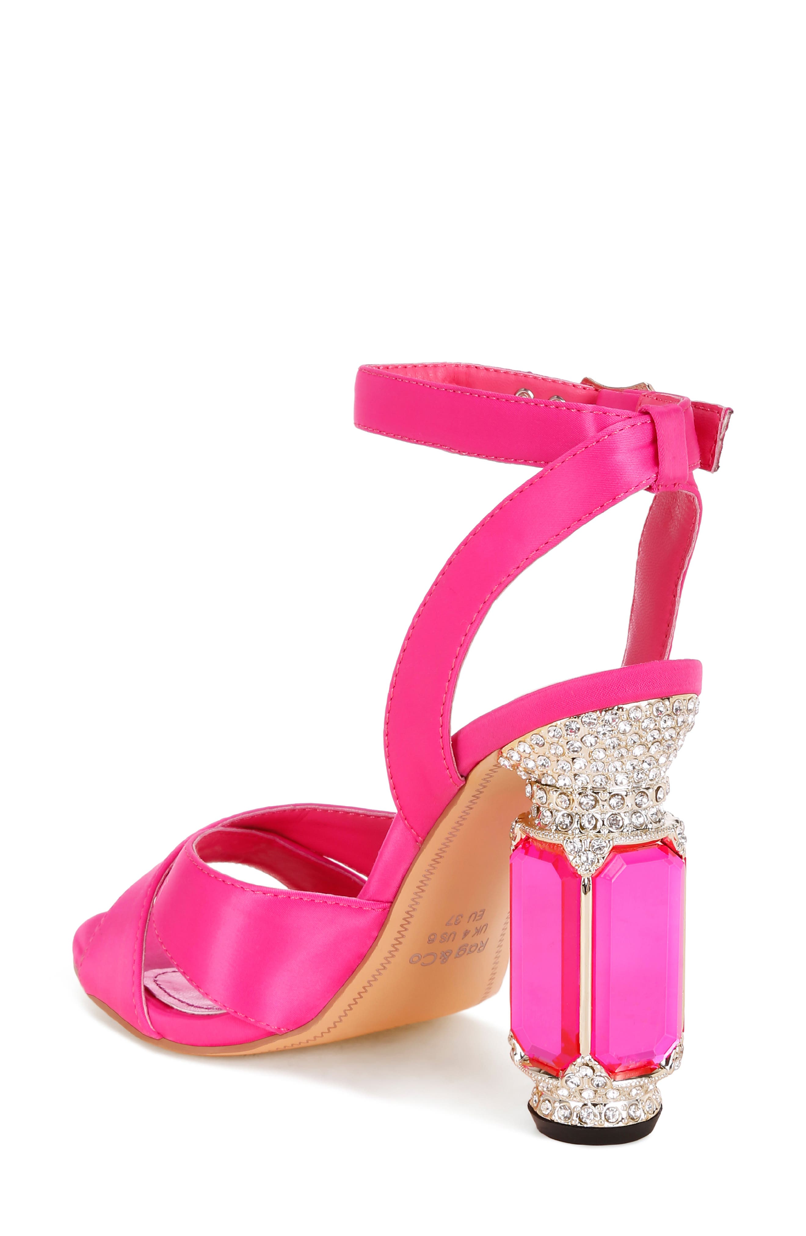 Tribeca Embellished Heel Sandal, Alternate, color, FUCHSIA SATIN