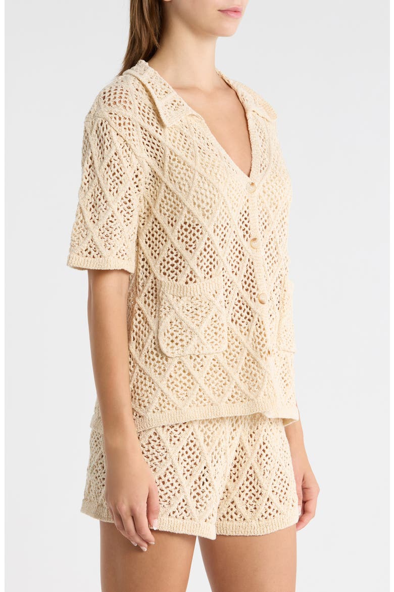 Sheer Open Stitch Cover-Up Button-Up Shirt, Alternate, color, NATURAL