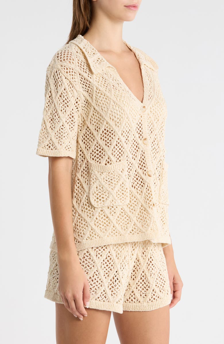Elan Sheer Open Stitch Cover-Up Button-Up Shirt, Alternate, color, Natural