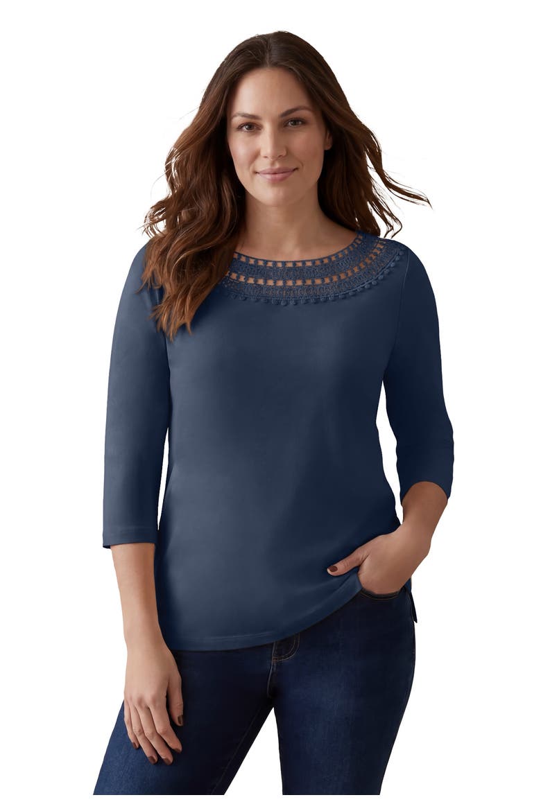 Crochet Trim Boatneck Tunic, Main, color, NAVY
