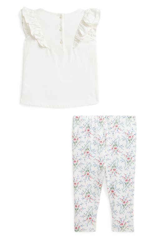Polo Ralph Lauren Ralph Lauren Embroidered Cotton Ruffle Top & Floral Leggings Set In Nevis