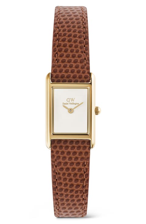 Bound Mini Tank Leather Strap Watch, 17mm x 26mm
