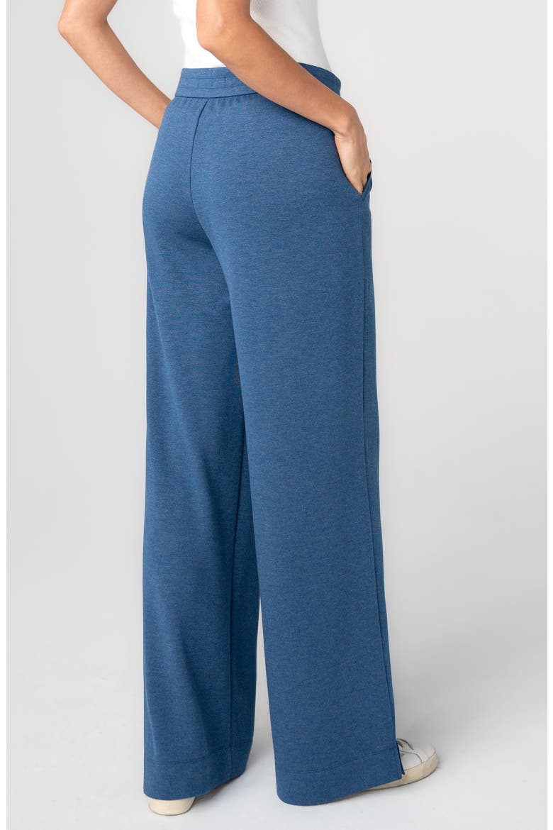 Pleat Front Pull On Wide Leg Pants, Alternate, color, HEATHERED NAVY