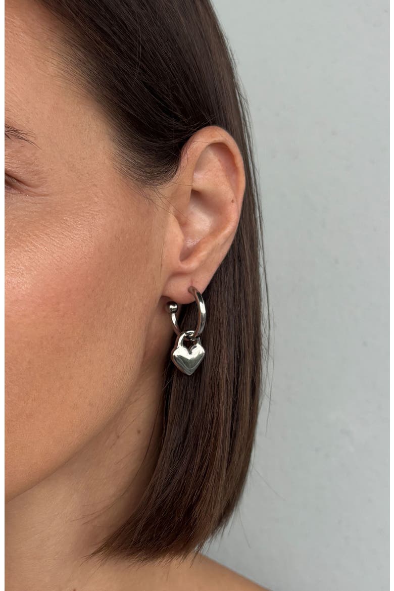 Tarnish Resistant Heart Huggie Hoop Earrings, Main, color, SILVER