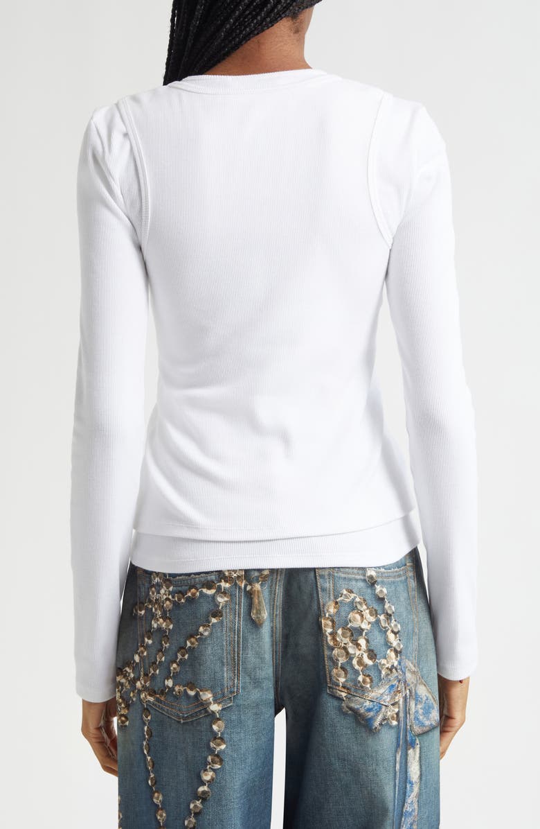 Acne Studios Elga Tinsel Logo Rib Long Sleeve Layered T-Shirt, Alternate, color, Optic White