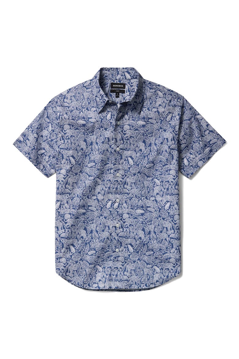 Riviera Short Sleeve Shirt, Alternate, color, NAVY TIGERS