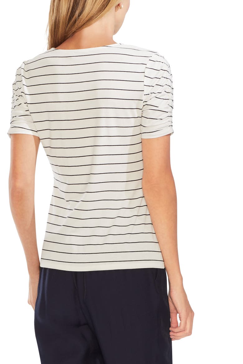 Stencil Stripe Ruched Sleeve Tee, Alternate, color, NEW IVORY