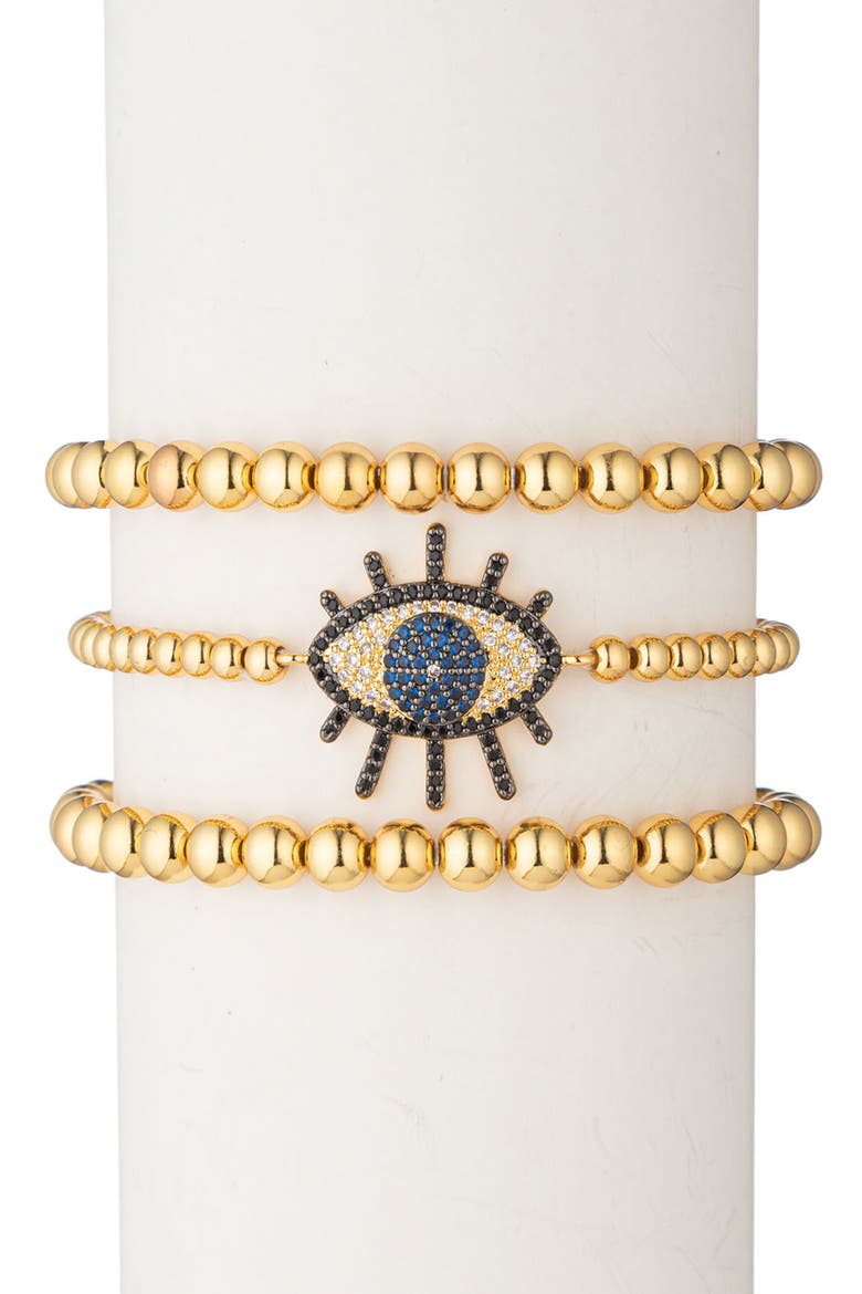 Sunset Eye Stretch Beaded Bracelet Set, Main, color, GOLD